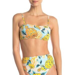 The Bikini Lab Bikini Top Womens S Yellow Spanish Bloom Lace Back Marigold NWT